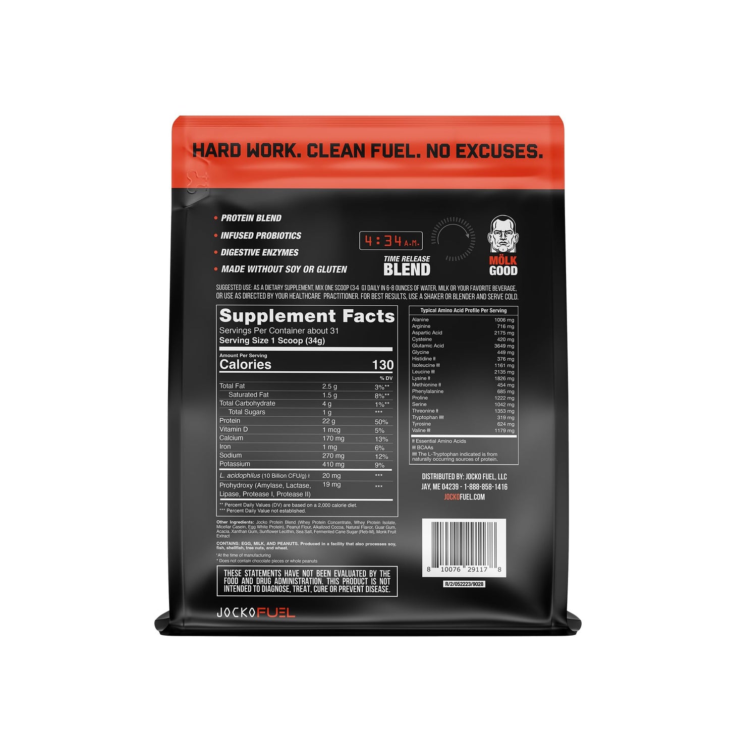 Jocko Mölk Chocolate Peanut Butter Whey Protein Powder - Keto, Probiotics, Grass Fed - Maple Wellness Supplements