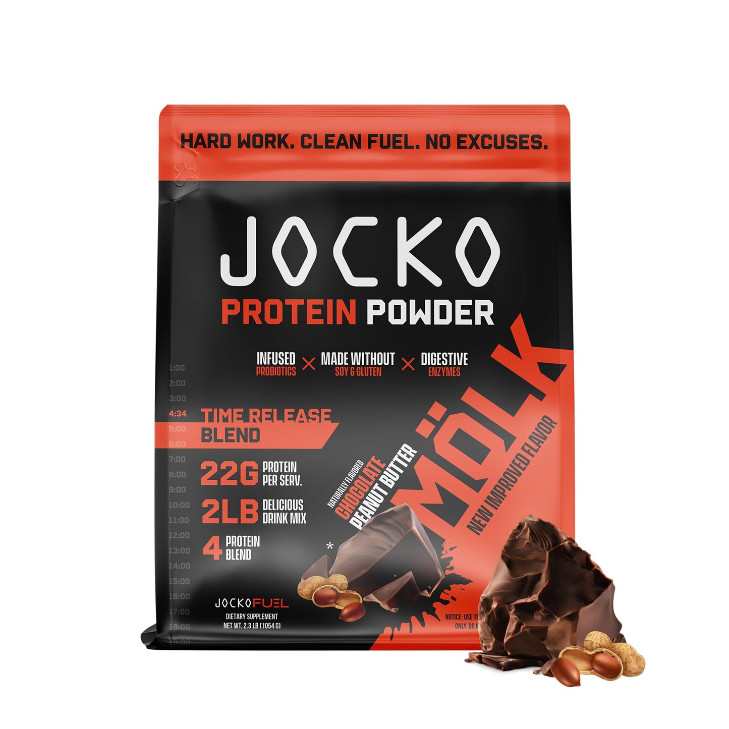 Jocko Mölk Chocolate Peanut Butter Whey Protein Powder - Keto, Probiotics, Grass Fed - Maple Wellness Supplements