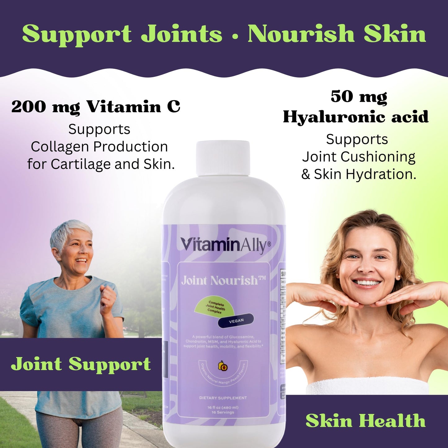 Joint Nourish – 100% Vegan Liquid Joint Supplement | Vegan Glucosamine, Chondroitin, MSM, Hyaluronic Acid & Vitamin C | Mango-Peach | Supports Joint Mobility, Cartilage & Skin | Sugar-Free,16 Servings - Maple Wellness Supplements