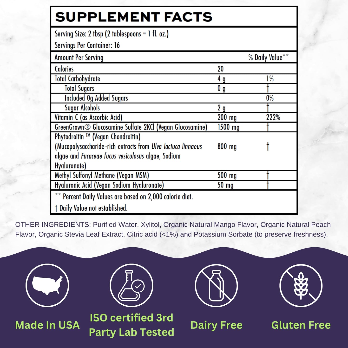 Joint Nourish – 100% Vegan Liquid Joint Supplement | Vegan Glucosamine, Chondroitin, MSM, Hyaluronic Acid & Vitamin C | Mango-Peach | Supports Joint Mobility, Cartilage & Skin | Sugar-Free,16 Servings - Maple Wellness Supplements