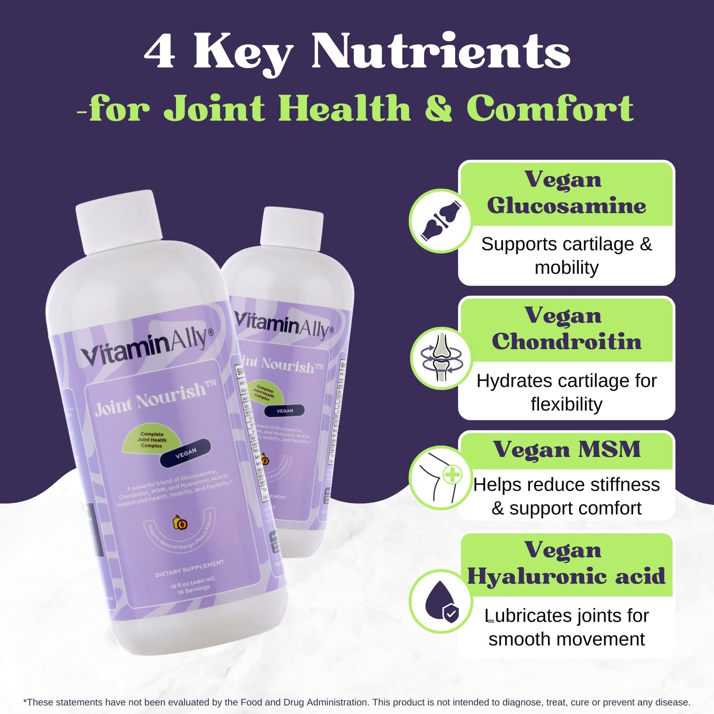 Joint Nourish – 100% Vegan Liquid Joint Supplement | Vegan Glucosamine, Chondroitin, MSM, Hyaluronic Acid & Vitamin C | Mango-Peach | Supports Joint Mobility, Cartilage & Skin | Sugar-Free,16 Servings - Maple Wellness Supplements