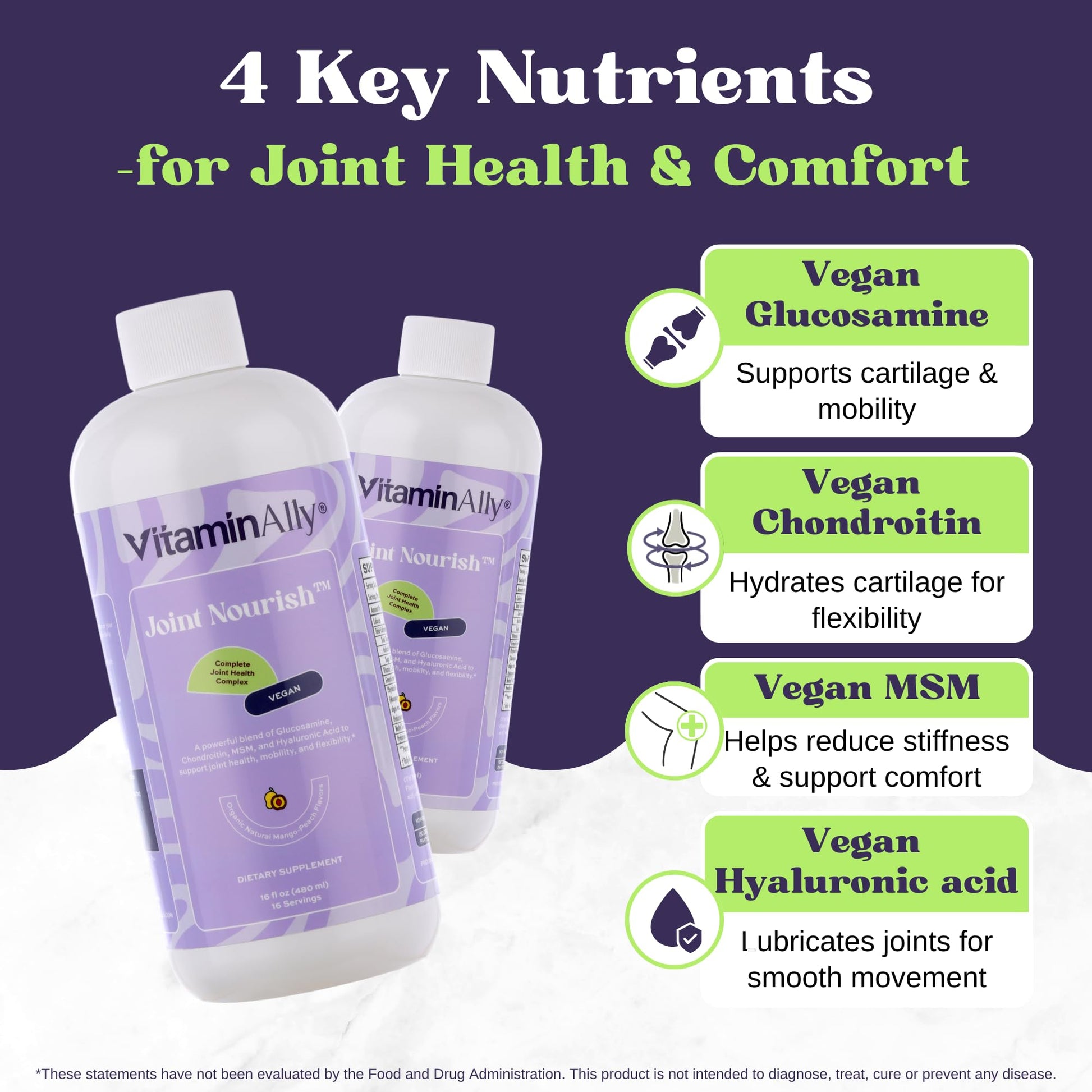 Joint Nourish – 100% Vegan Liquid Joint Supplement | Vegan Glucosamine, Chondroitin, MSM, Hyaluronic Acid & Vitamin C | Mango-Peach | Supports Joint Mobility, Cartilage & Skin | Sugar-Free,16 Servings - Maple Wellness Supplements