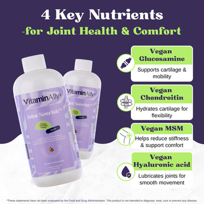 Joint Nourish – 100% Vegan Liquid Joint Supplement | Vegan Glucosamine, Chondroitin, MSM, Hyaluronic Acid & Vitamin C | Mango-Peach | Supports Joint Mobility, Cartilage & Skin | Sugar-Free,16 Servings - Maple Wellness Supplements