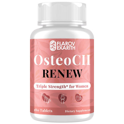 Joint Supplements for Women OsteoCII Renew Triple Strength – Advanced Joint, Bone & Skin Formula – Collagen, Glucosamine, Chondroitin, Calcium, MK-7, Vitamin D3, Hyaluronic Acid, 180 Tablets - Maple Wellness Supplements