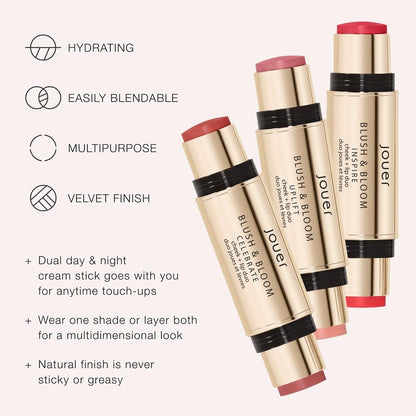Jouer Blush & Bloom Cheek + Lip Duo - Hydrating Cream Blush Stick for Lip and Cheek Tint - Moisturizing Rose Hip and Squalane Oil Formula, Celebrate - Maple Wellness Supplements