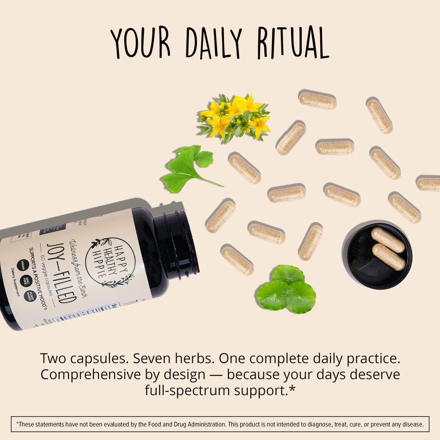 Joy-Filled Mood Support Supplement - 7 Herb Complex + St. Johns Wort | Stress Relief – Helps Calm The Mind & Body | 100% Plant-Based Happy Pills - Maple Wellness Supplements