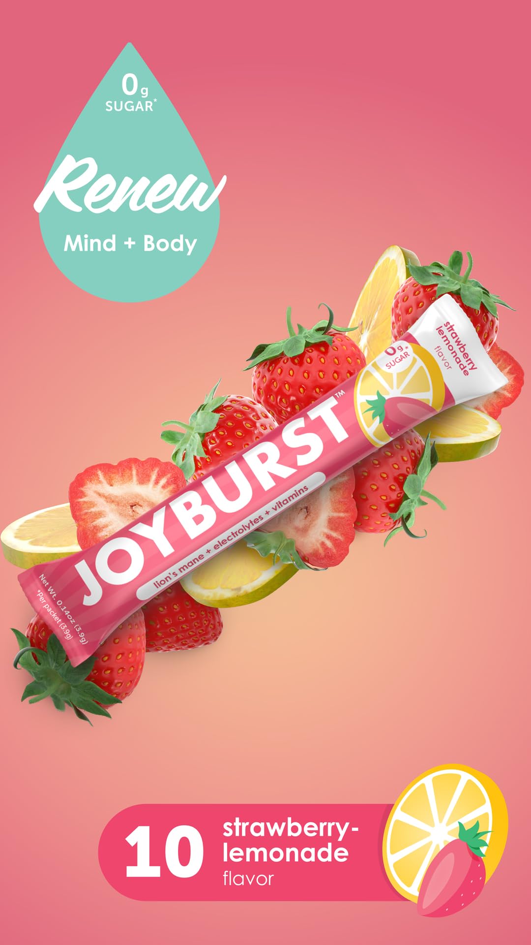 Joyburst Sugar Free Electrolytes Powder Packets, Instant Hydration Drink Mix Sticks, Variety Pack (10 Watermelon, 10 Strawberry Lemonade), Rehydrate On-The-Go - Maple Wellness Supplements
