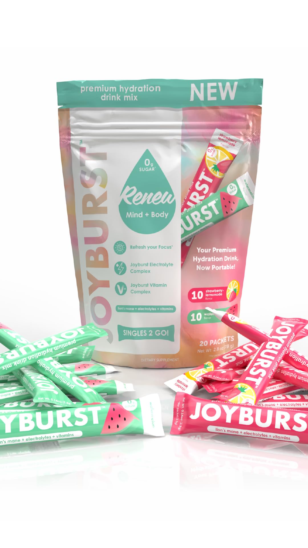 Joyburst Sugar Free Electrolytes Powder Packets, Instant Hydration Drink Mix Sticks, Variety Pack (10 Watermelon, 10 Strawberry Lemonade), Rehydrate On-The-Go - Maple Wellness Supplements