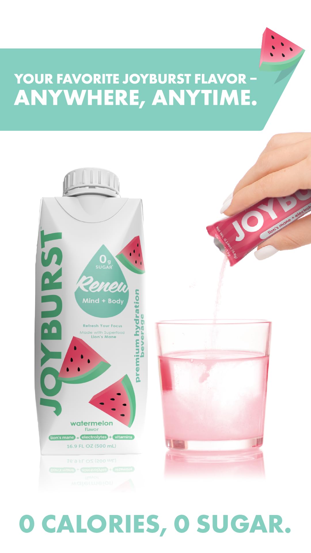 Joyburst Sugar Free Electrolytes Powder Packets, Instant Hydration Drink Mix Sticks, Variety Pack (10 Watermelon, 10 Strawberry Lemonade), Rehydrate On-The-Go - Maple Wellness Supplements