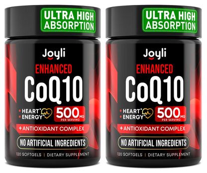 JOYLI Nutrition 2 Pack CoQ10 500mg - High Absorption Coenzyme Q10 Supplement - Co Q 10 for Energy & Vitality - Alternative to CoQ10 400mg & 300mg - 240 Softgels - Maple Wellness Supplements