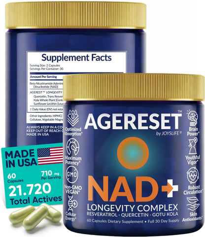 JoysLife AGERESET NAD Supplement NMN Alternative Liposomal + Gotu Kola for Women & Men w/Resveratrol, Quercetin, Gotu Kola - Maple Wellness Supplements