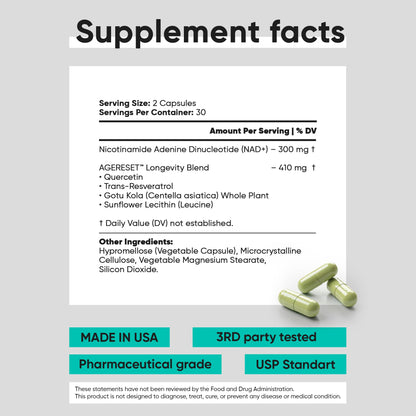 JoysLife AGERESET NAD Supplement NMN Alternative Liposomal + Gotu Kola for Women & Men w/Resveratrol, Quercetin, Gotu Kola - Maple Wellness Supplements