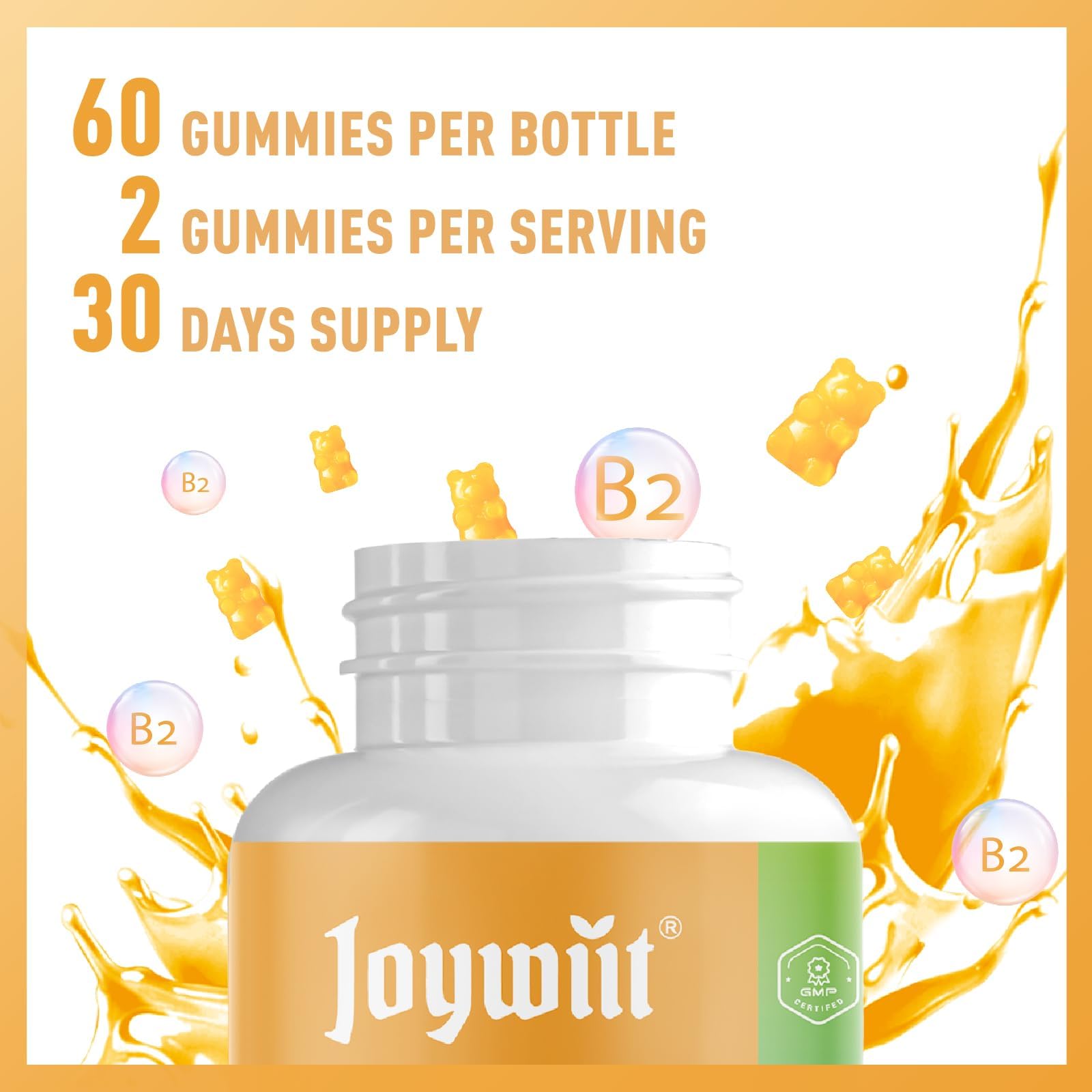 Joywiit Vitamin B2 Gummies | Riboflavin 400mg | B2 Vitamin 400mg Chewable for Adults and Kids, Migraine Relief & Energy and Nervous System Support - Maple Wellness Supplements