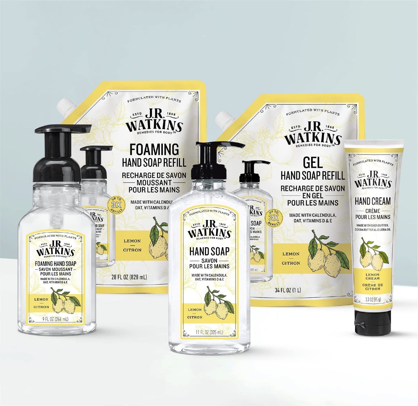 J.R. Watkins Foaming Hand Soap with Pump Dispenser, Moisturizing Foam Hand Wash, Alcohol-Free, Cruelty-Free, Citron, 9 fl oz, 3 Pack - Maple Wellness Supplements
