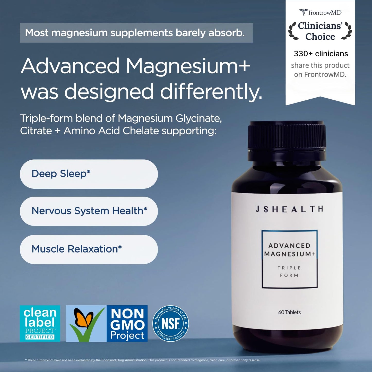 JSHealth Magnesium Supplement for Sleep. 400mg Triple-Form Glycinate, Citrate, Amino Acid Chelate - Maple Wellness Supplements