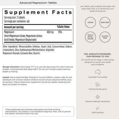JSHealth Magnesium Supplement for Sleep. 400mg Triple-Form Glycinate, Citrate, Amino Acid Chelate - Maple Wellness Supplements