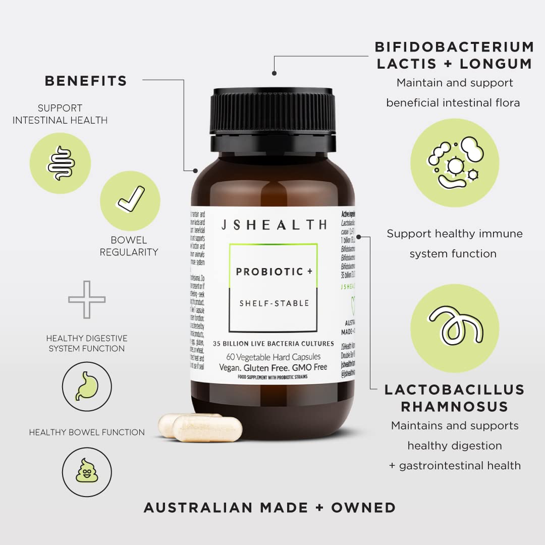 JSHealth Vitamins Gut Health and Immunity Formula | Probiotics for Women and Men | Shelf Stable Probiotic Supplement for Digestive Health and Immune Support (60) - Maple Wellness Supplements