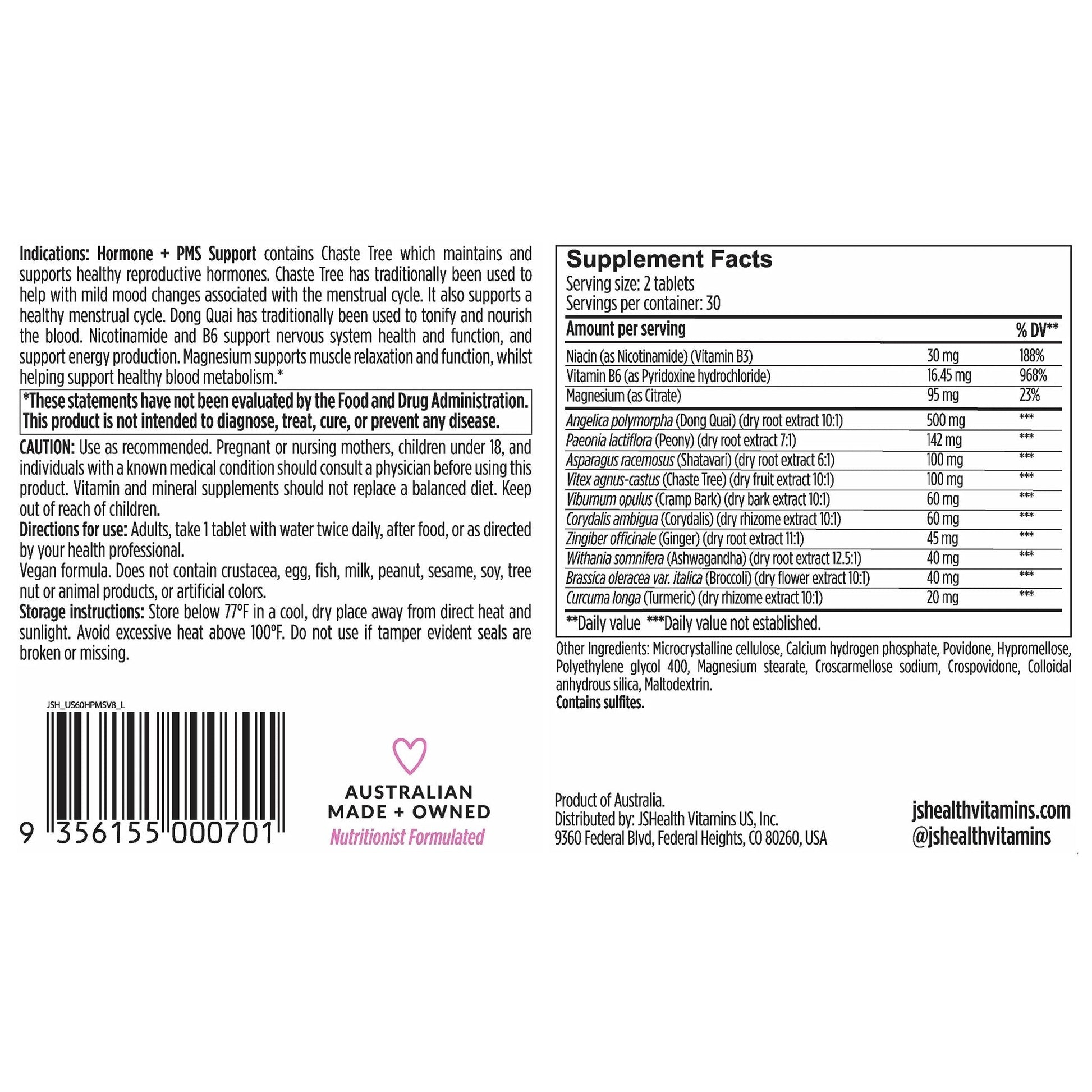 JSHealth Vitamins Hormone Balance for Women and PMS Support Supplement - Premenstrual Symptom Relief with Vitamins B3, B6 & Magnesium (60) - Maple Wellness Supplements