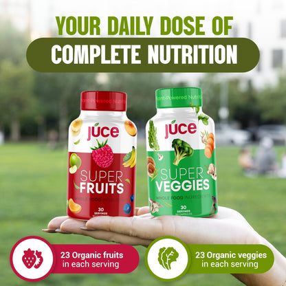 Juce Original Formula - Organic Super Fruit & Veggies Supplement - Gluten/Gelatin Free, Soy Free & Vegan- Reds & Greens Superfood Capsules- 23 Fruits & 23 Vegetables (180 Count)- By Terra Kai Organics - Maple Wellness Supplements