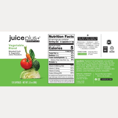 Juice Plus+ Vegetable Blend: with Broccoli, Parsley, Tomato & More - Plant-Based, Vegan, Gluten-Free, Non-GMO, Kosher - for Heart, Immune, Cognitive & Skin Health - 1 Bottle (60 Servings) - Maple Wellness Supplements