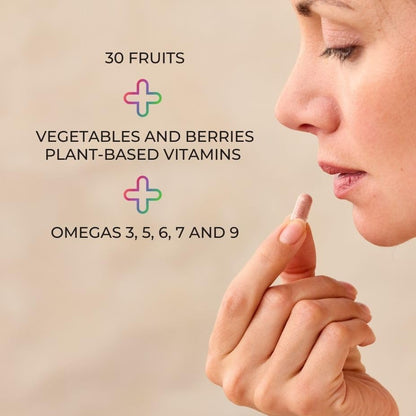 JuicePlus+ Fruit Blend: Plant-Based Whole Food Supplement with Apple, Peach, Cranberry, & More! - Vegan, Gluten-Free, Non-GMO, Kosher - Packed with Plant-Based Vitamins - 1 Bottle (60 Servings) - Maple Wellness Supplements