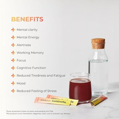 JuicePlus+ Luminate - Plant-Based Cognitive Support Drink with Ashwagandha, Lions Mane & Coffee Berry for Clarity & Vitality - 15 Sticks, 2.75 oz - Maple Wellness Supplements
