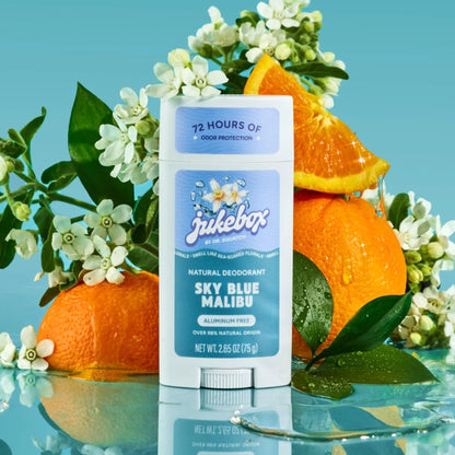 Jukebox Natural Women’s Deodorant – Aluminum Free, 72 Hour Odor Protection – Made with Arrowroot, Charcoal & Postbiotics – Sky Blue Malibu, 2.65 oz - Maple Wellness Supplements