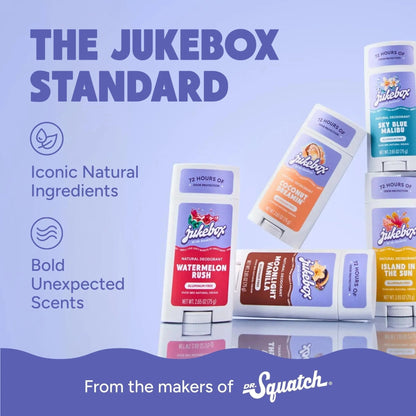 Jukebox Natural Women’s Deodorant – Aluminum Free, 72 Hour Odor Protection – Made with Arrowroot, Charcoal & Postbiotics – Sky Blue Malibu, 2.65 oz - Maple Wellness Supplements