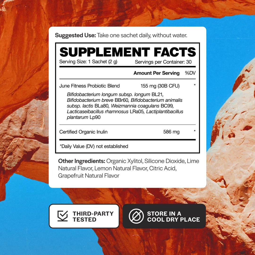 June Science Fitness + Recovery | Fast Melt Pre + Probiotic for Muscle Recovery + Training - Citrus Blast Flavor, 30 Powder Sachets - Maple Wellness Supplements