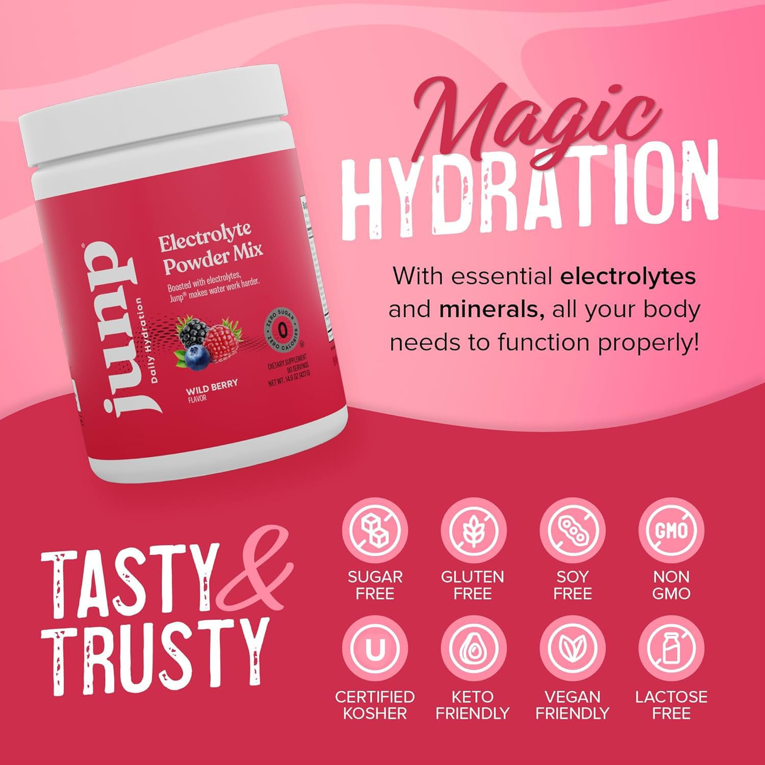 JUNP Electrolytes Powder No Sugar No Carbs, Wild Berry Fruit Flavor Keto Electrolyte Drink Mix - Potassium & Salt Hydration Powder Electrolytes, Zero Calorie Sugar Free Electrolyte Powder, 90 Servings - Maple Wellness Supplements