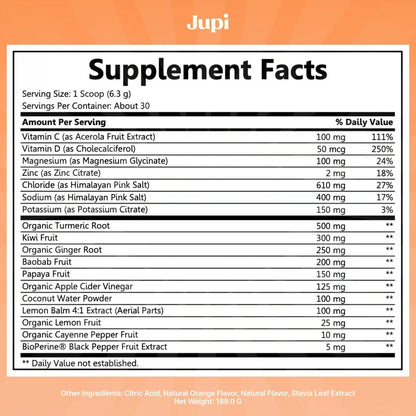 Jupi Hydration & Wellness Powder – Turmeric & Ginger shots, Vitamin C Supplement for Energy, Immune Support & Digestive Health – Vegan, Gluten-Free Drink Mix - Maple Wellness Supplements