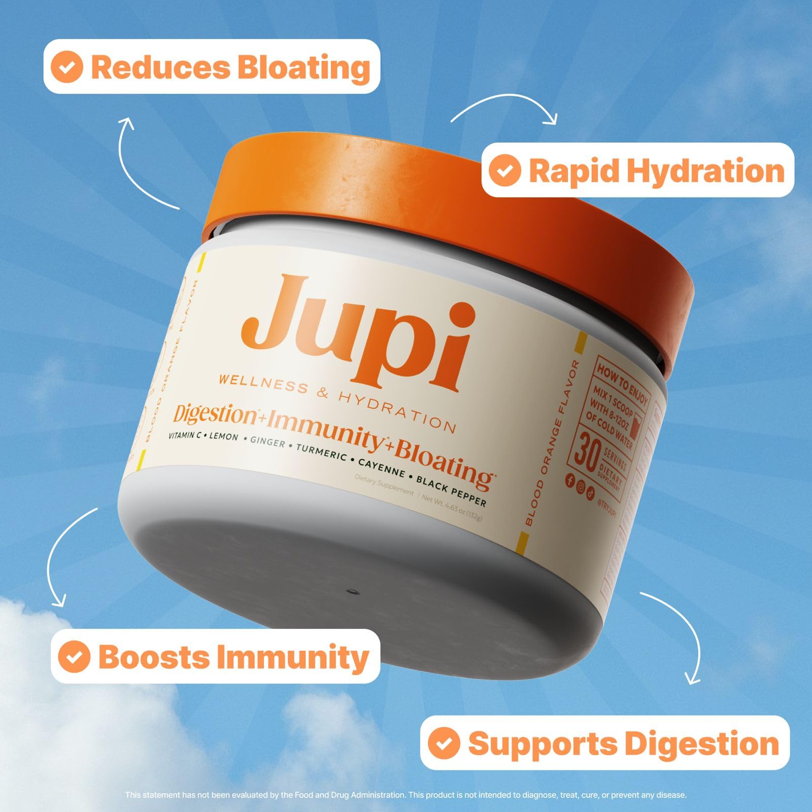 Jupi Hydration & Wellness Powder – Turmeric & Ginger shots, Vitamin C Supplement for Energy, Immune Support & Digestive Health – Vegan, Gluten-Free Drink Mix - Maple Wellness Supplements