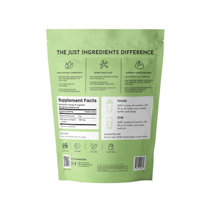 JUST INGREDIENTS Creatine Monohydrate Powder with Rejen Fulvic Mineral Complex - Supports Muscle Recovery, Energy, Strength, Cognitive Function - 30 Servings - Maple Wellness Supplements