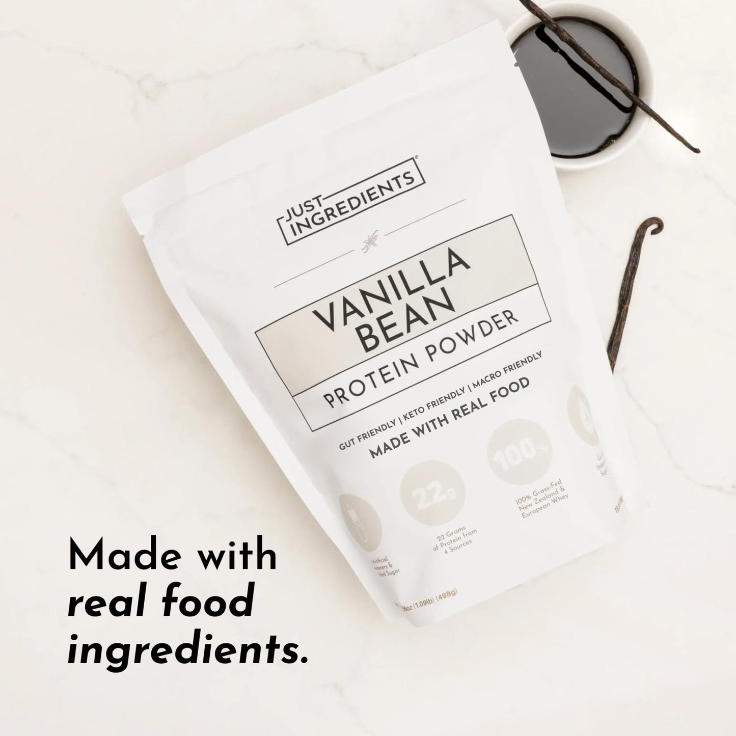 JUST INGREDIENTS Vanilla Protein Powder - Grass-Fed Whey Blend, Organic, Gluten Free, Dairy Free, Soy Free - 15 Servings, 22g Protein - Maple Wellness Supplements