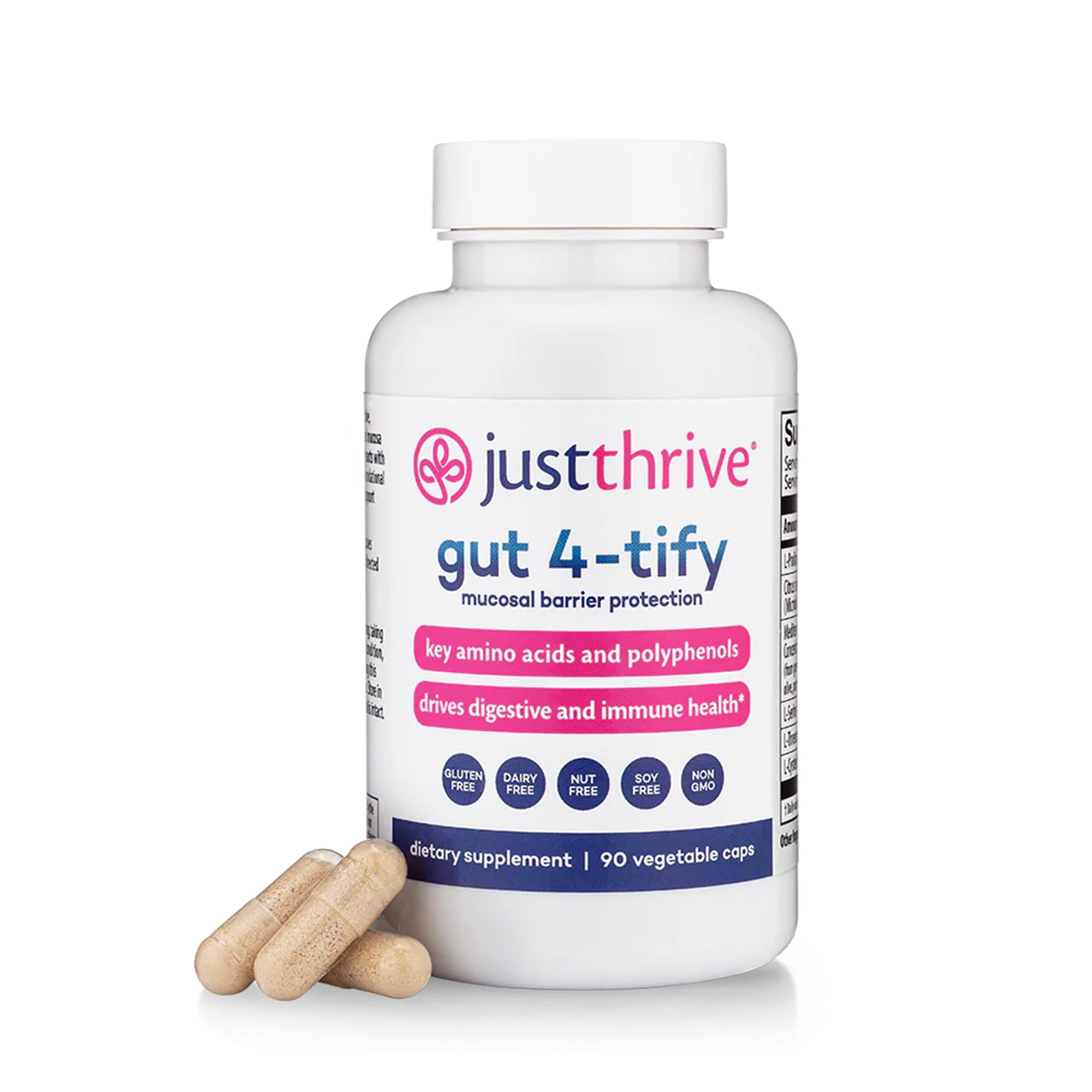 Just Thrive Gut 4-tify - Gut Health Supplements for Women and Men - Anti Bloat, 90 Vegetable Capsules - Maple Wellness Supplements