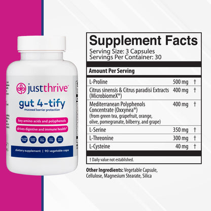 Just Thrive Gut 4-tify - Gut Health Supplements for Women and Men - Anti Bloat, 90 Vegetable Capsules - Maple Wellness Supplements