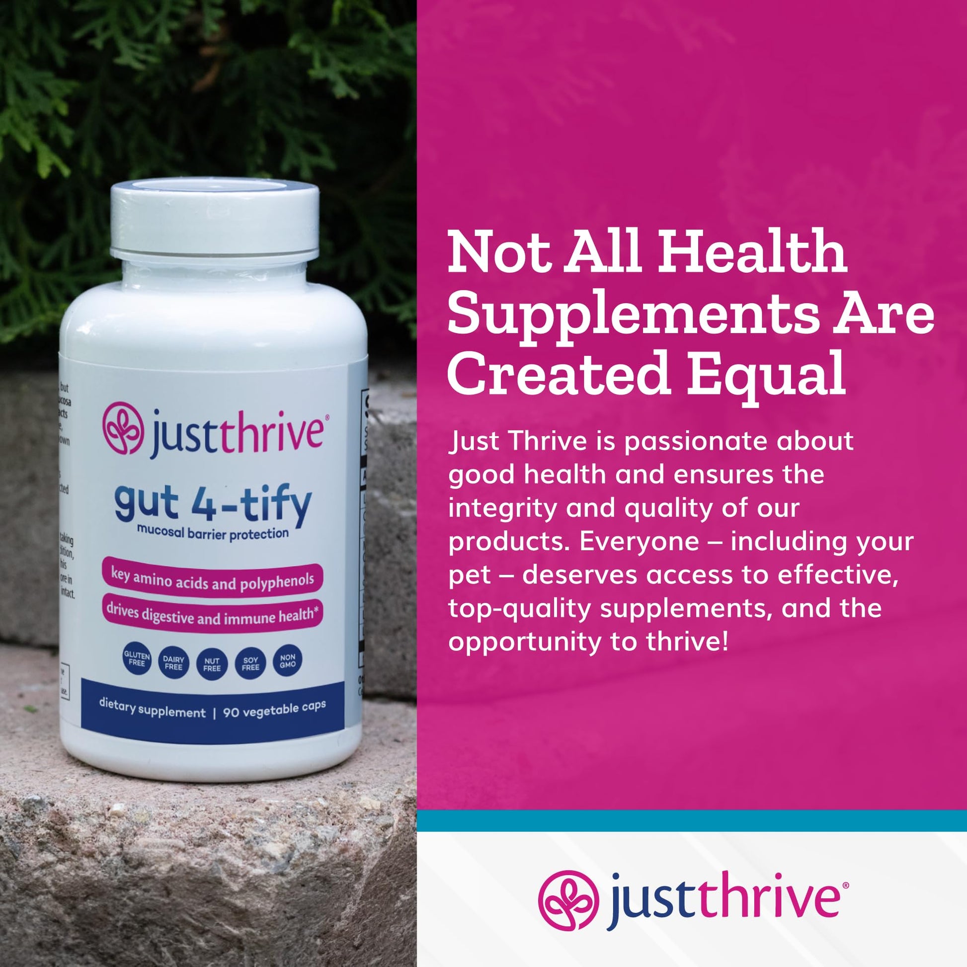 Just Thrive Gut 4-tify - Gut Health Supplements for Women and Men - Anti Bloat, 90 Vegetable Capsules - Maple Wellness Supplements