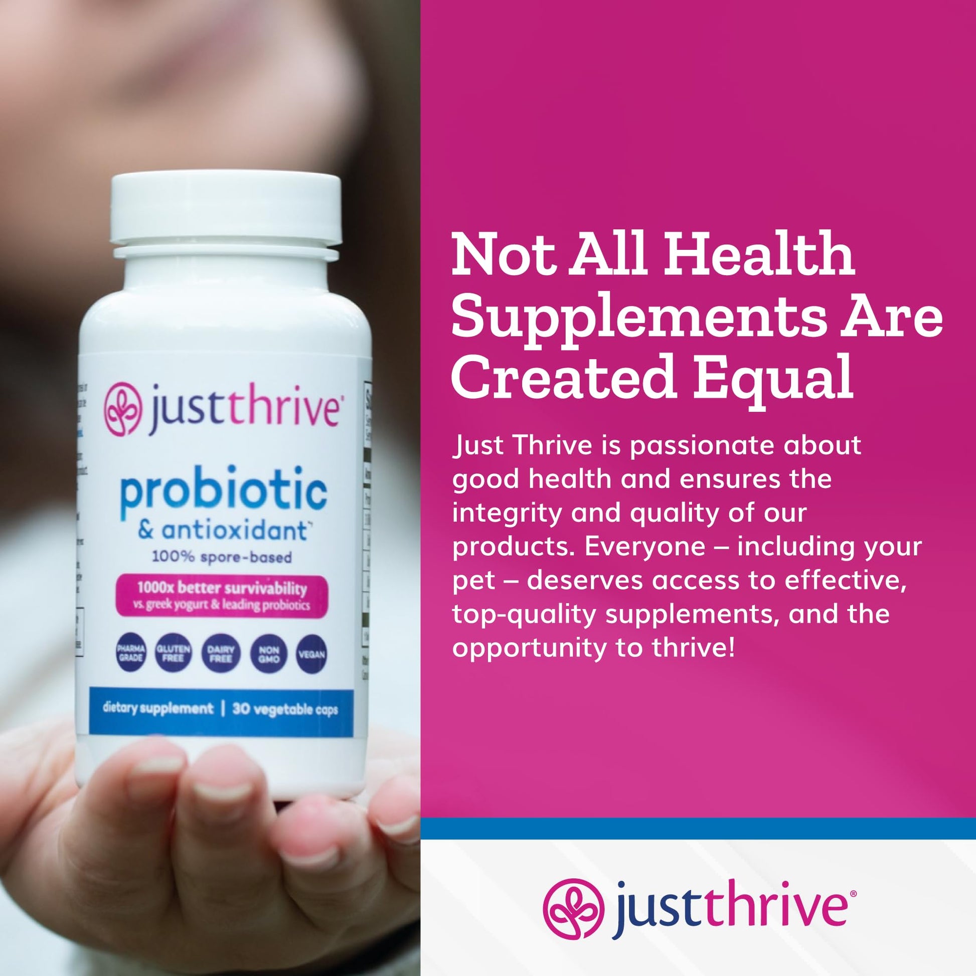Just Thrive Probiotic & Antioxidant Supplement - 100% Spore-Based Digestive and Immune Support - Gluten Free, 30 Caps - Maple Wellness Supplements