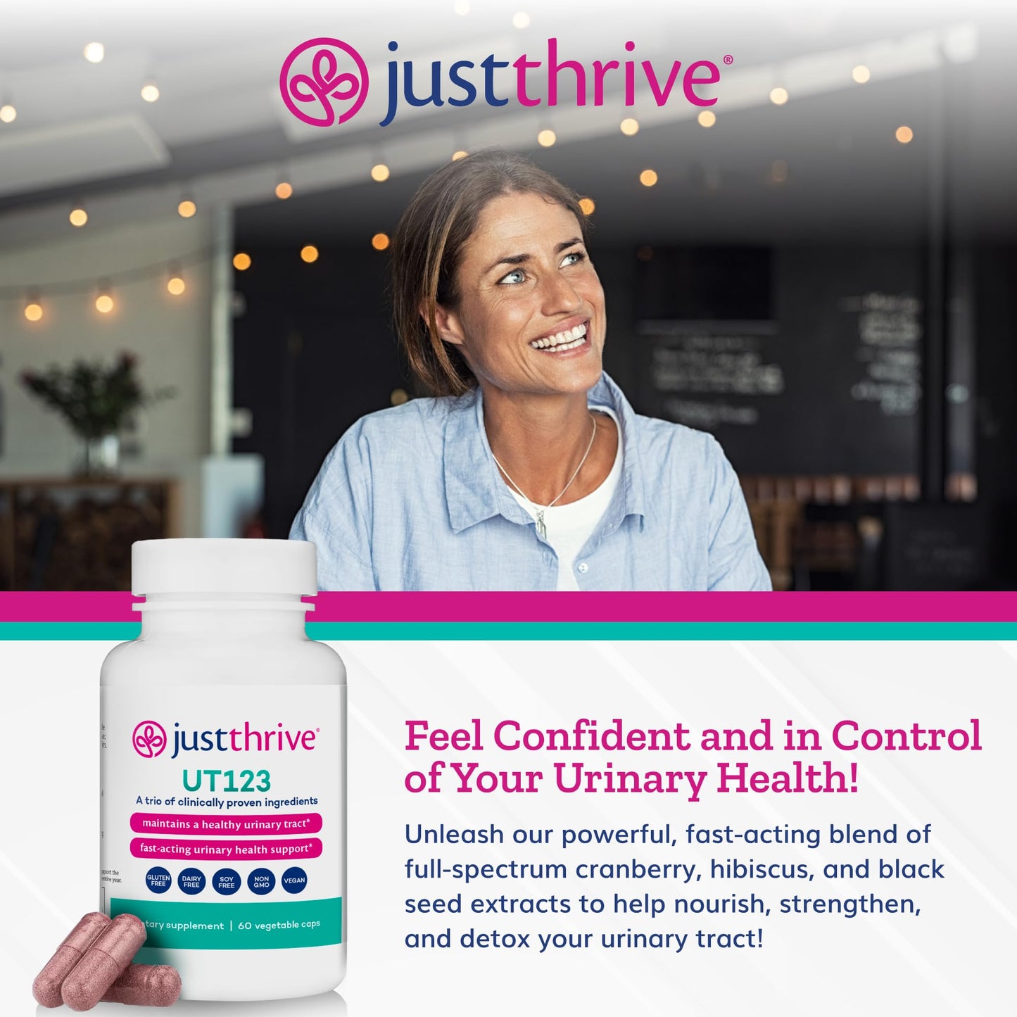 Just Thrive UT123 - Supports Urinary Tract Health for Women - Made with Cranberry, 60 Capsules - Maple Wellness Supplements