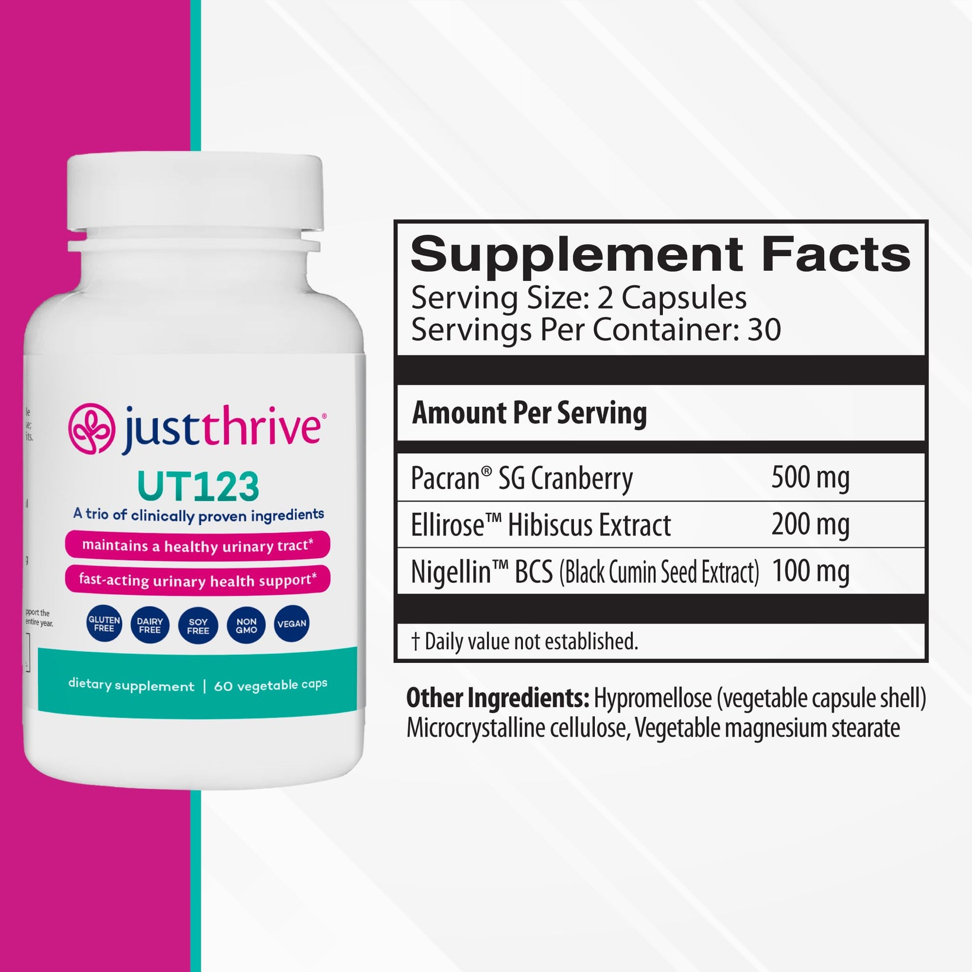 Just Thrive UT123 - Supports Urinary Tract Health for Women - Made with Cranberry, 60 Capsules - Maple Wellness Supplements
