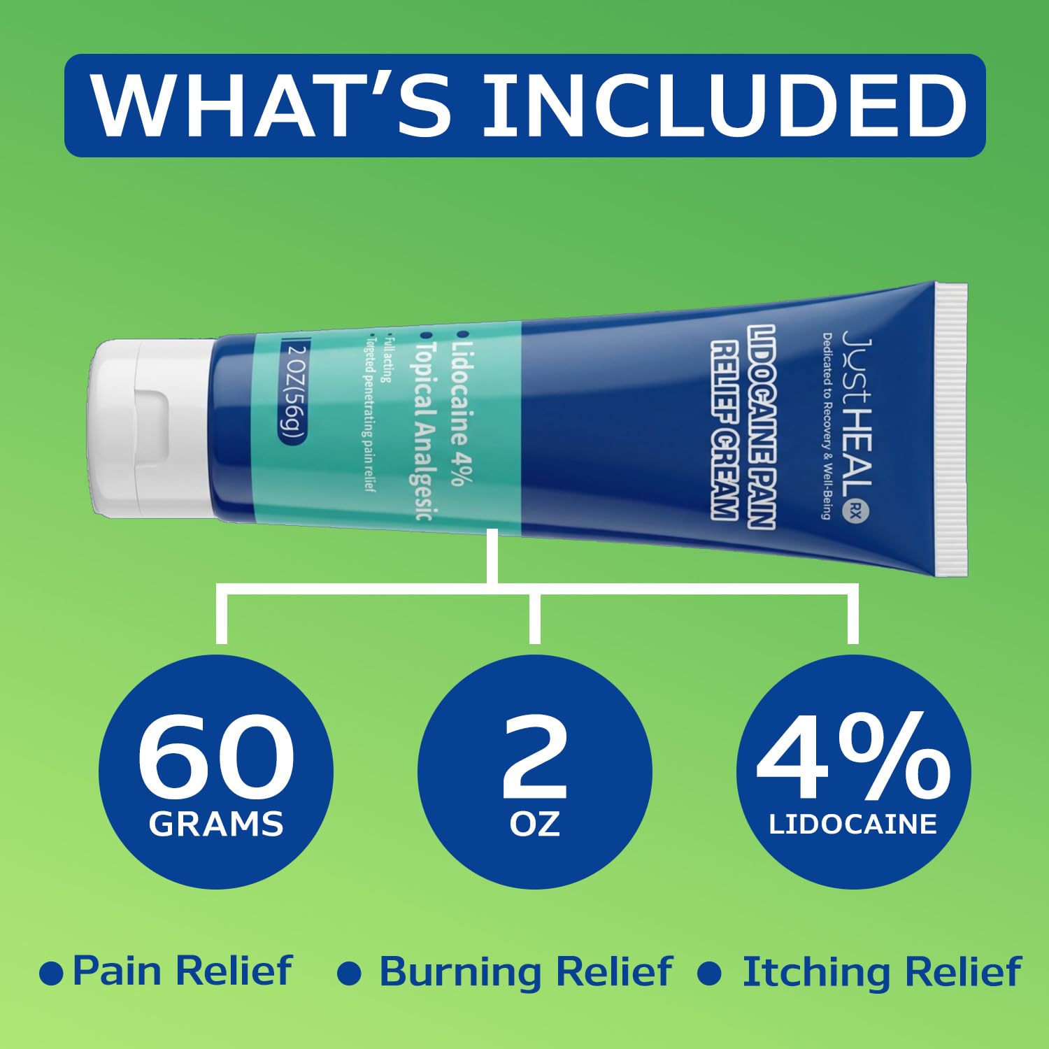 JustHeal RX Lidocaine Cream for Hemorrhoids | 2 OZ Tube – Fast-Acting 4% Lidocaine Numbing Cream & Topical Analgesic Cream for Anorectal Itch Relief | OTC Lidocaine Cream Maximum Strength - Maple Wellness Supplements