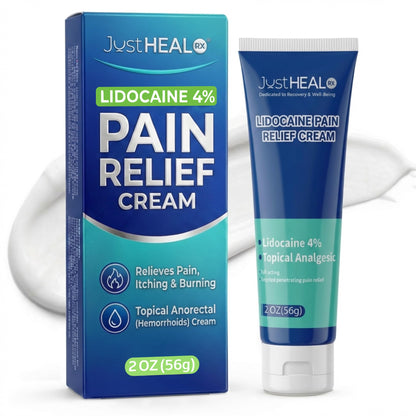 JustHeal RX Lidocaine Cream for Hemorrhoids | 2 OZ Tube – Fast-Acting 4% Lidocaine Numbing Cream & Topical Analgesic Cream for Anorectal Itch Relief | OTC Lidocaine Cream Maximum Strength - Maple Wellness Supplements