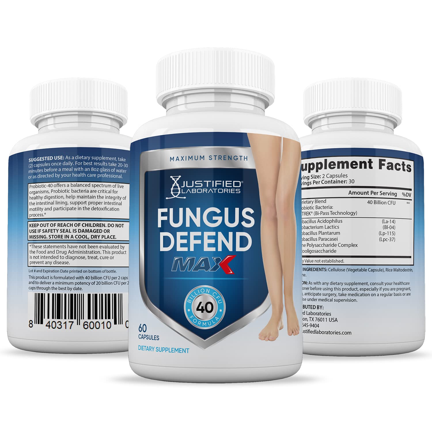 Justified Laboratories (3 Pack) Fungus Defend Max Pills 40 Billion CFU Probiotic 180 Capsules - Maple Wellness Supplements