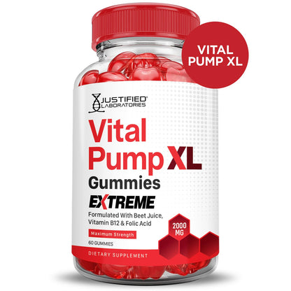 Justified Laboratories (5 Pack) Vital Pump XL Extreme 2000MG Performance Gummies Vital PumpXL Advanced Formula Formulated with Beet Juice ACV Pomegranate Powder B12 Vegan Non GMO 300 Gummys - Maple Wellness Supplements