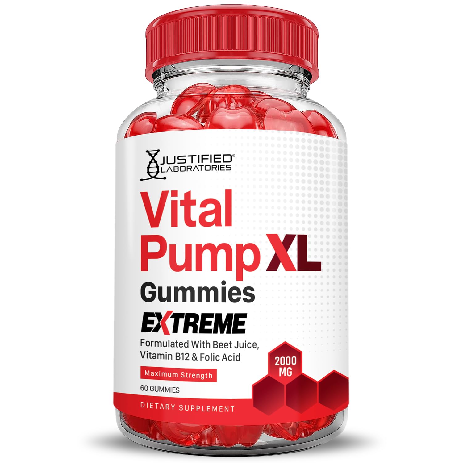 Justified Laboratories (5 Pack) Vital Pump XL Extreme 2000MG Performance Gummies Vital PumpXL Advanced Formula Formulated with Beet Juice ACV Pomegranate Powder B12 Vegan Non GMO 300 Gummys - Maple Wellness Supplements