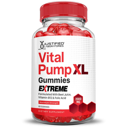 Justified Laboratories (5 Pack) Vital Pump XL Extreme 2000MG Performance Gummies Vital PumpXL Advanced Formula Formulated with Beet Juice ACV Pomegranate Powder B12 Vegan Non GMO 300 Gummys - Maple Wellness Supplements