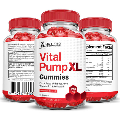Justified Laboratories (5 Pack) Vital Pump XL Performance Gummies 1000MG Advanced Formula Vital PumpXL Formulated with Beet Juice ACV Pomegranate Beet Powder B12 Vegan Non GMO 300 Gummys - Maple Wellness Supplements
