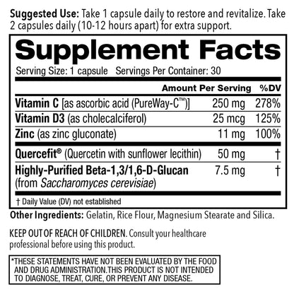 Juvenon AgeRenew Beta Glucan Anti Aging Immunity Support Supplement, Beta Glucan with Zinc Quercetin for Immune Defense Boost - Maple Wellness Supplements