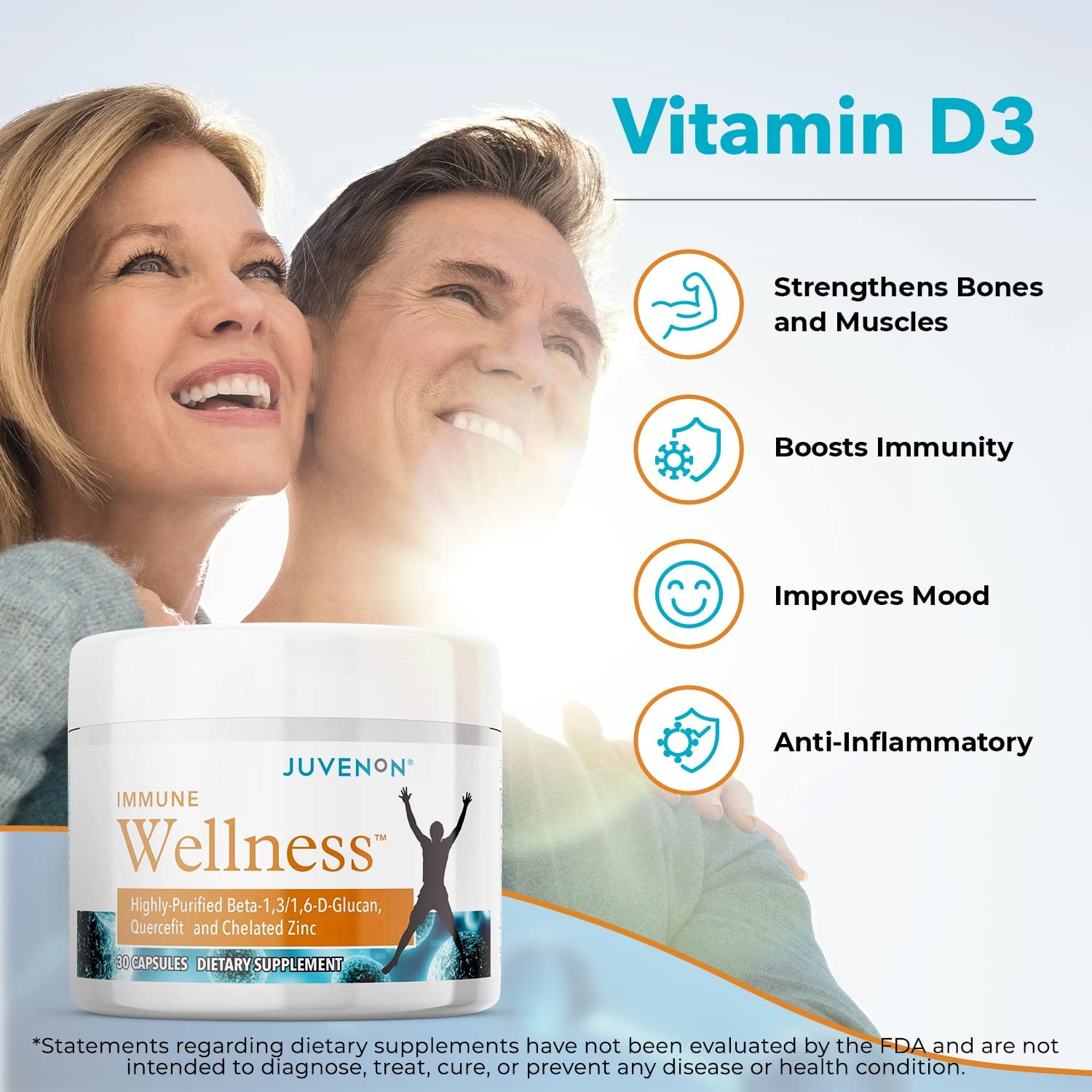 Juvenon Immune Wellness Defense Supplement with Vitamin C, Chelated Zinc Immune Booster Antioxidant Benefits for Adults, Healthy Aging, Heart Health, 30 Capsules - Maple Wellness Supplements