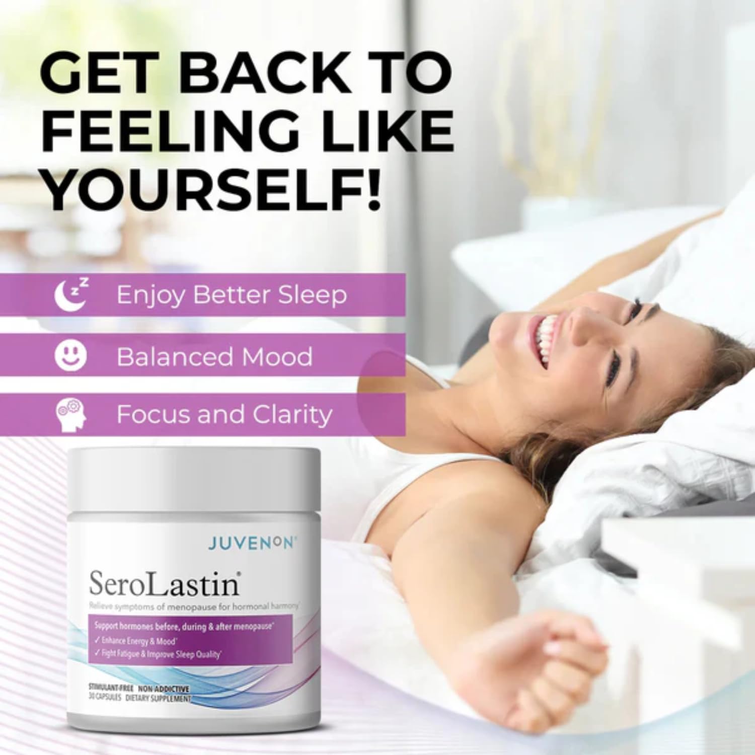 Juvenon Menopause Supplements for Women Mood Support, Hot Flashes Relief, Peri-Menopausal Support, Hormone Balance, Promote Calm, Energy, Clarity, Sleep, Natural Herbal Supplement, (30 Capsules) - Maple Wellness Supplements